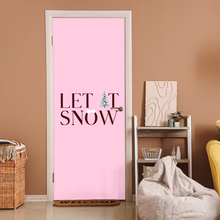 Deursticker - Kerst - Tekst - Sneeuw - Roze — 2