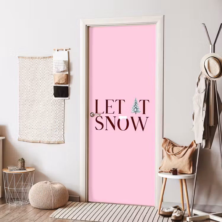 Deursticker - Kerst - Tekst - Sneeuw - Roze — 8