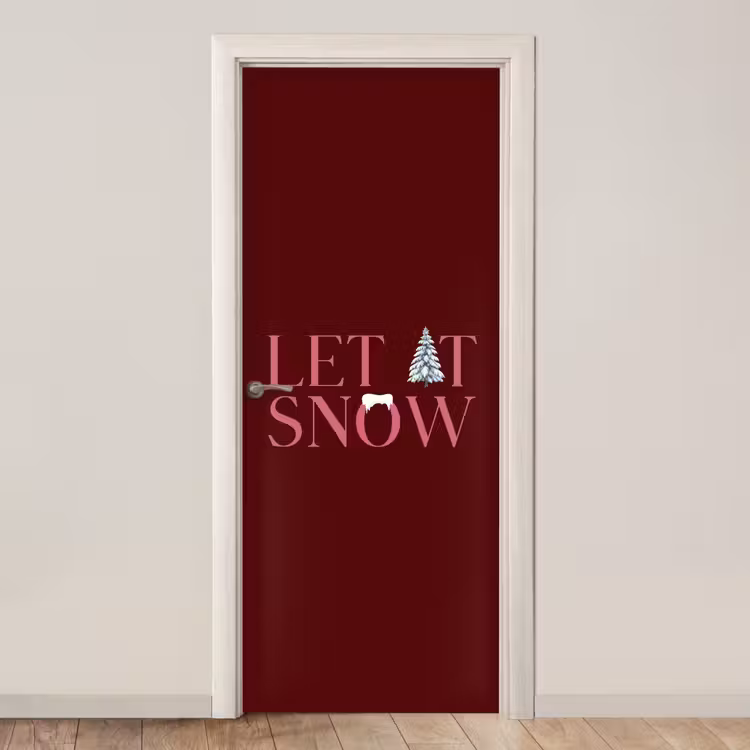 Deursticker - Tekst - Kerst - Sneeuw - Roze — 1