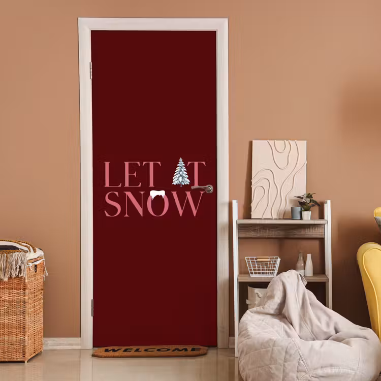 Deursticker - Tekst - Kerst - Sneeuw - Roze — 2