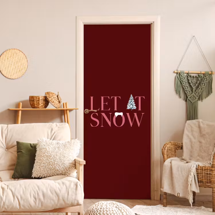 Deursticker - Tekst - Kerst - Sneeuw - Roze — 4