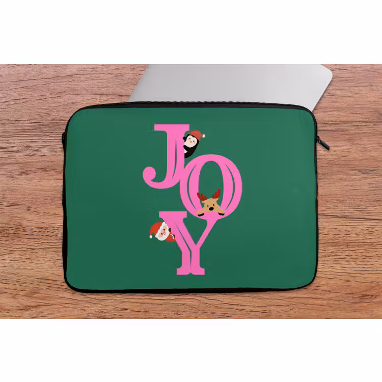 Laptophoes - Joy - Kerst - Animatie - Roze - Groen — 2
