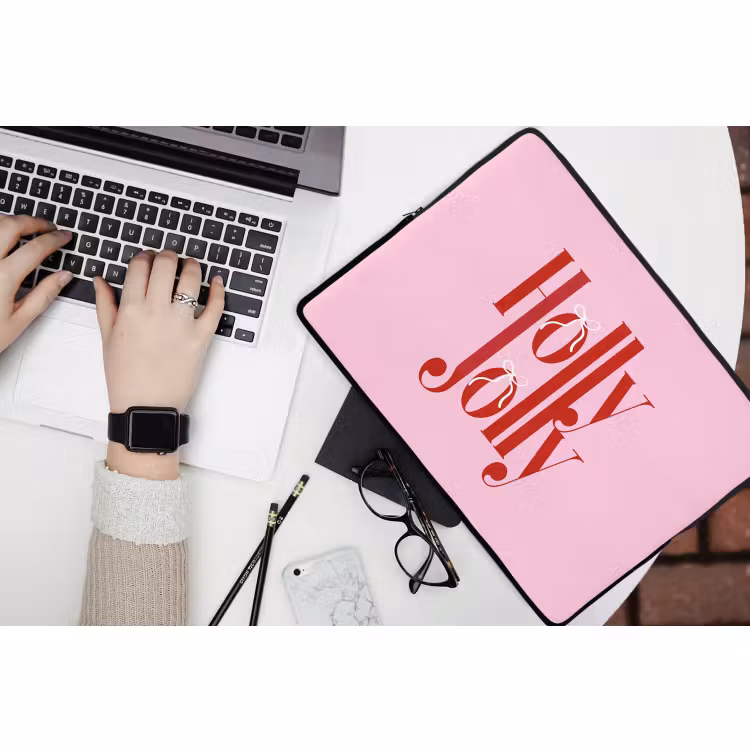Laptophoes - Kerst - Tekst - Rood - Roze — 3