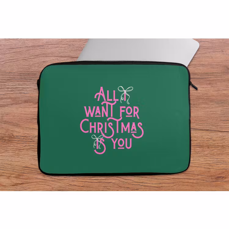 Laptophoes - Kerst - Tekst - Roze - Groen — 2