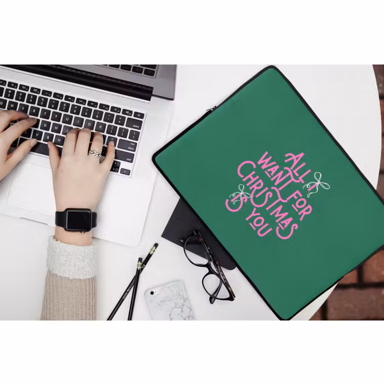 Laptophoes - Kerst - Tekst - Roze - Groen — 3