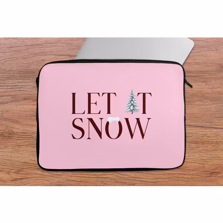 Laptophoes - Kerst - Tekst - Sneeuw - Roze — 2