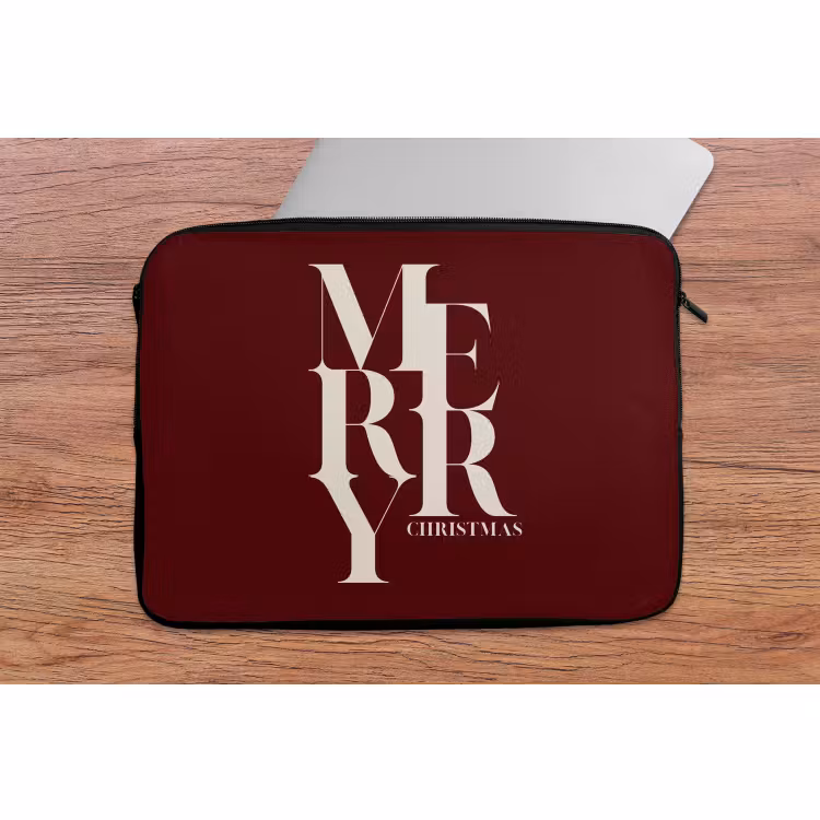 Laptophoes - Merry - Tekst - Donker - Rood — 2