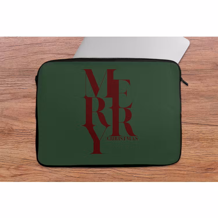 Laptophoes - Merry - Tekst - Groen - Kerst — 2