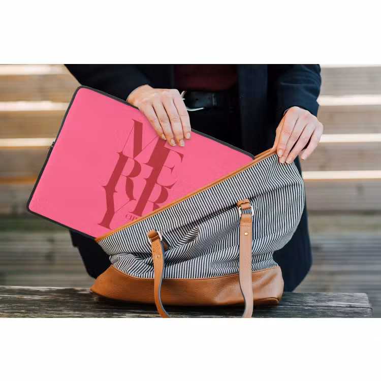 Laptophoes - Merry - Tekst - Kerst - Roze — 4
