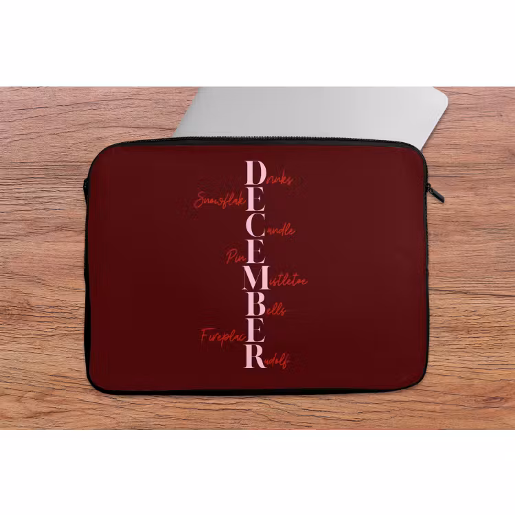 Laptophoes - December - Tekst - Kerst - Burgundy — 2