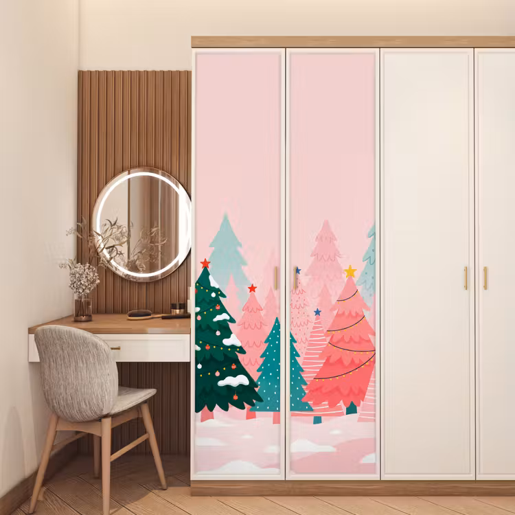 Deursticker - Kerstbomen - Illustratie - Roze — 5