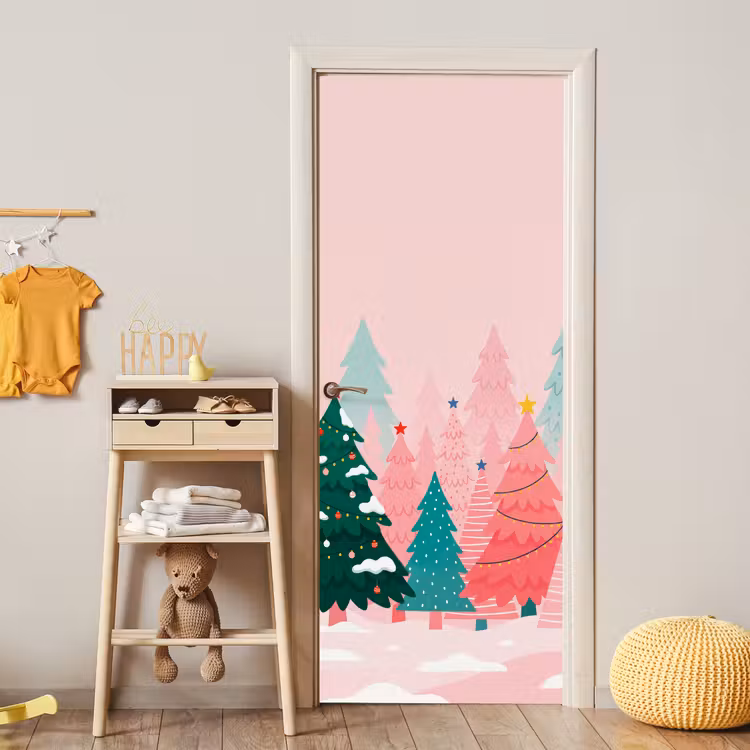 Deursticker - Kerstbomen - Illustratie - Roze — 6