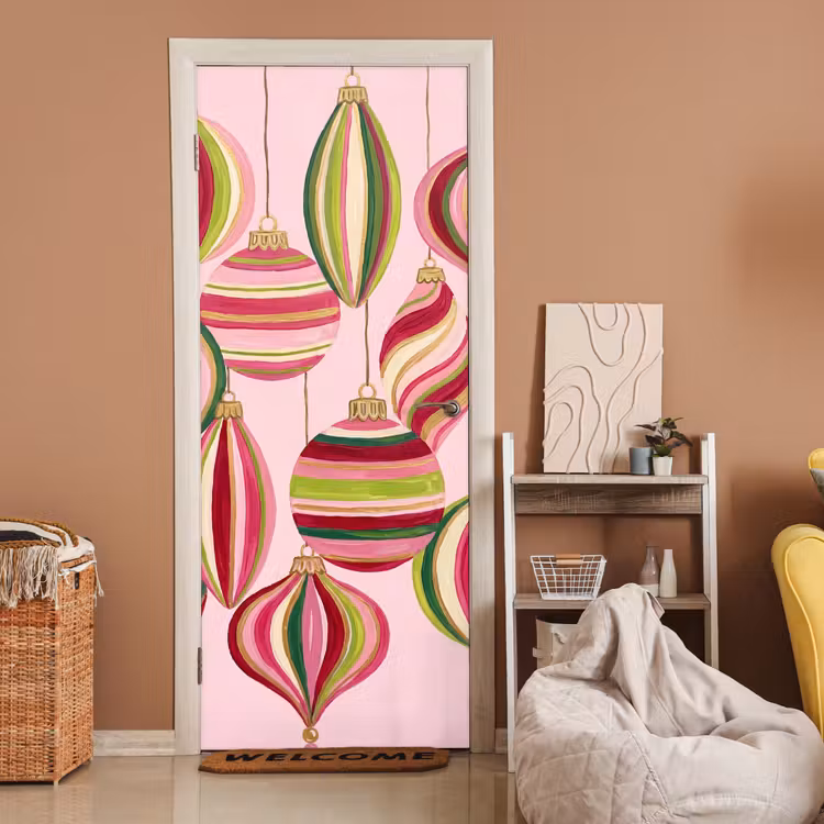 Deursticker - Kerstversiering - Gestreept - Roze — 2