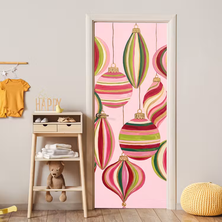 Deursticker - Kerstversiering - Gestreept - Roze — 6