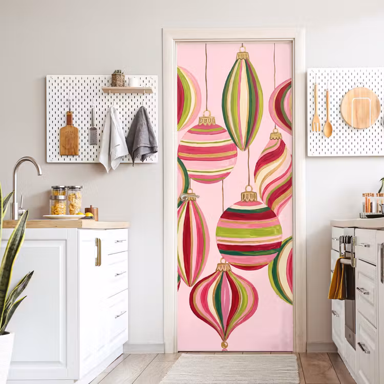 Deursticker - Kerstversiering - Gestreept - Roze — 7