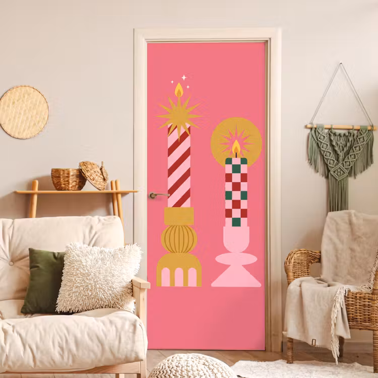 Deursticker - Kaarsen - Feest - Roze — 4