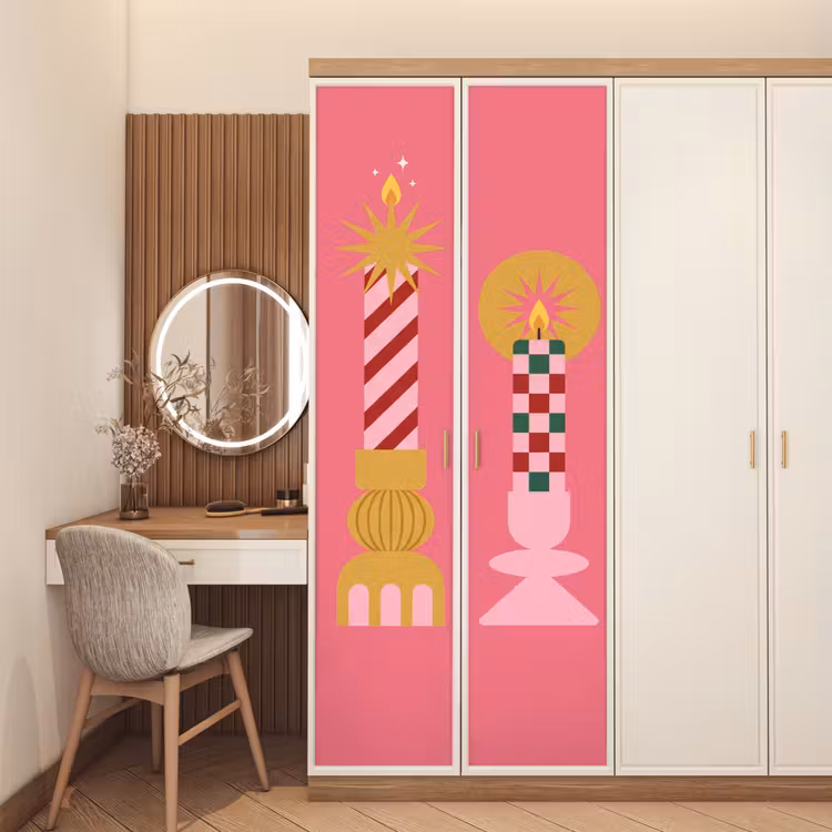 Deursticker - Kaarsen - Feest - Roze — 5
