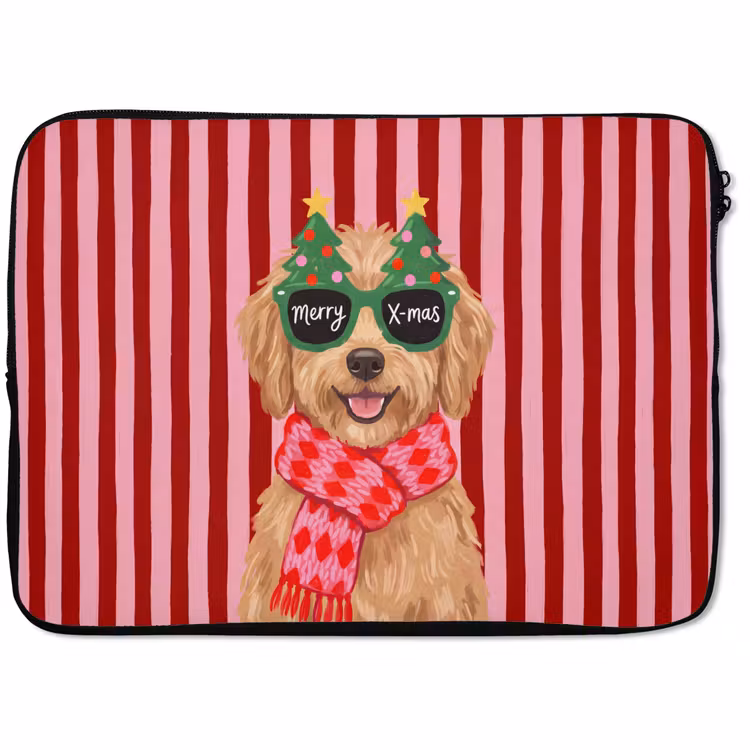 Laptophoes - Hond - Kerst - Rood