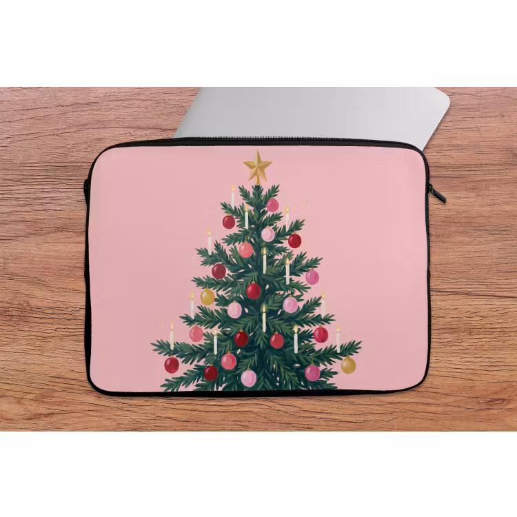 Laptophoes - Kerstboom - Kerst - Roze — 2