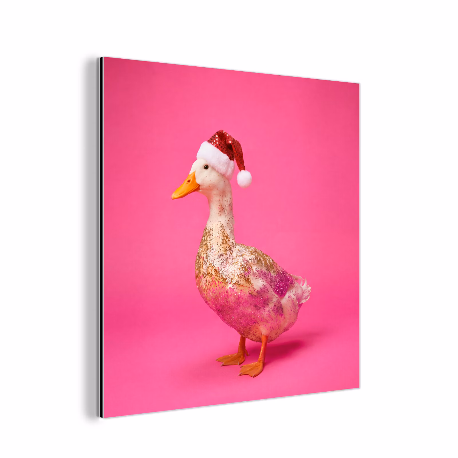 Aluminium schilderij - Vogel - Kerst - Roze — 1