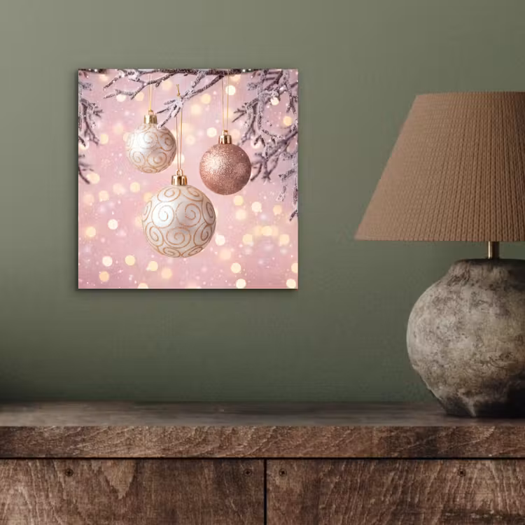 Aluminium schilderij - Kerstbal - Roze - Winter — 3