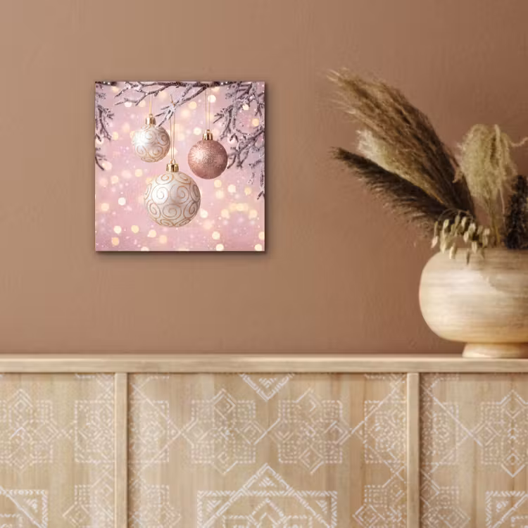 Aluminium schilderij - Kerstbal - Roze - Winter — 5