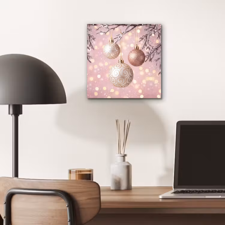 Aluminium schilderij - Kerstbal - Roze - Winter — 6