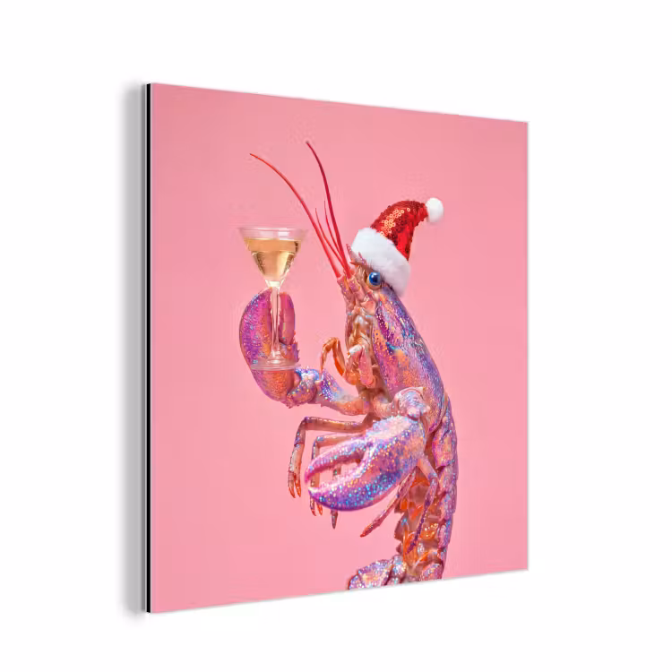 Aluminium schilderij - Kreeft - Kerst - Roze — 1