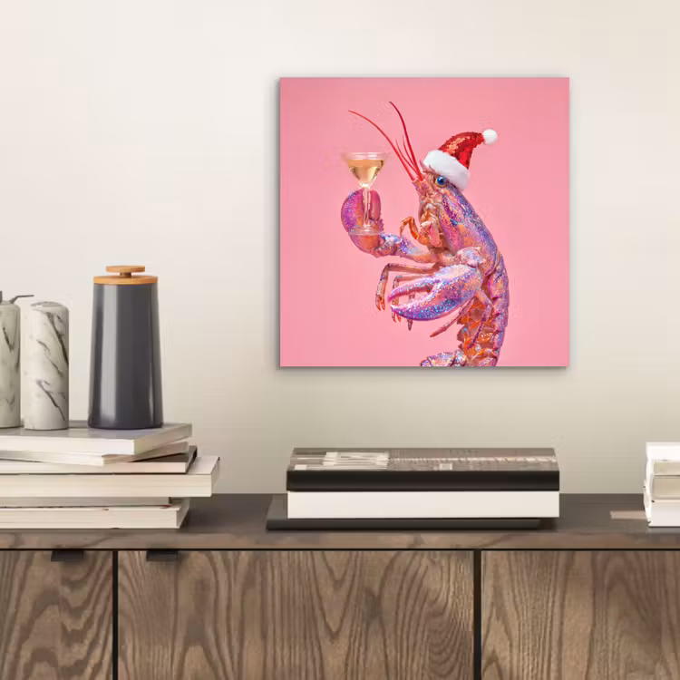 Aluminium schilderij - Kreeft - Kerst - Roze — 2