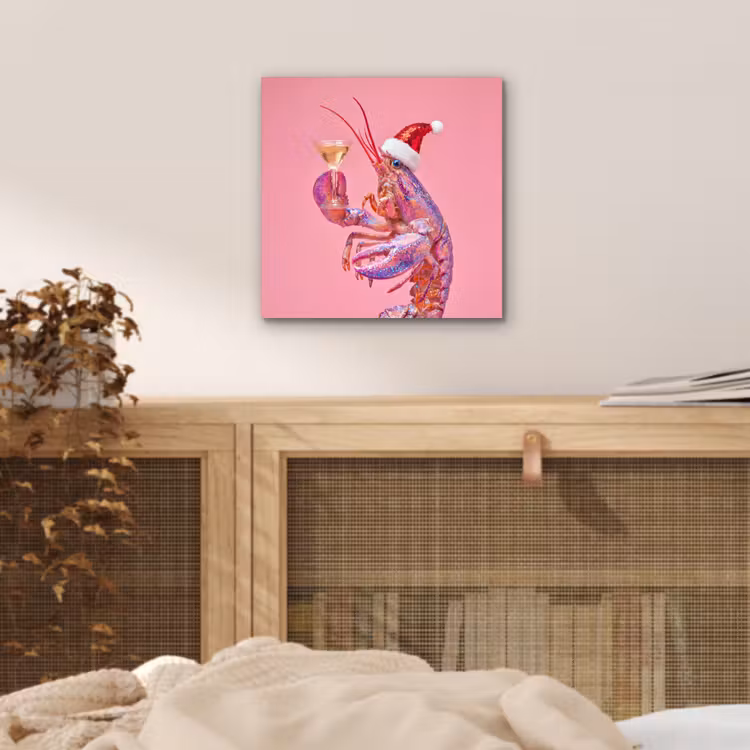 Aluminium schilderij - Kreeft - Kerst - Roze — 4