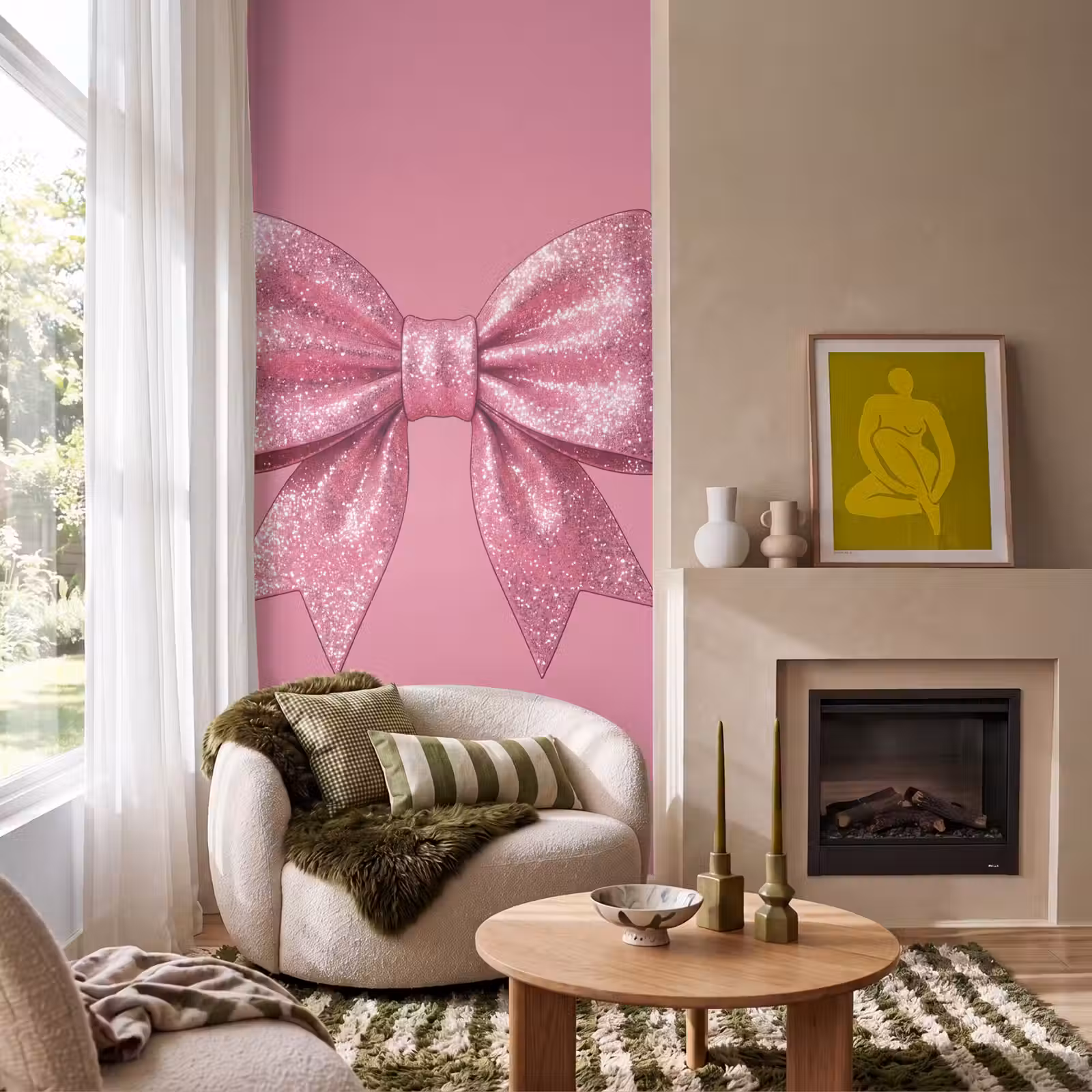 Behang - Roze strik - Glitter — 1