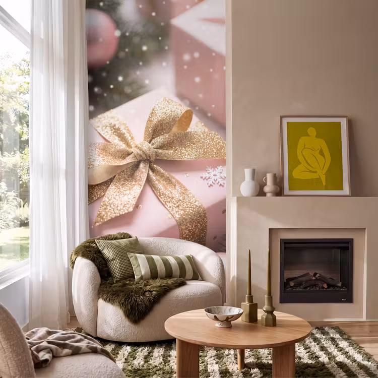 Behang - Cadeau - Kerst - Roze — 1