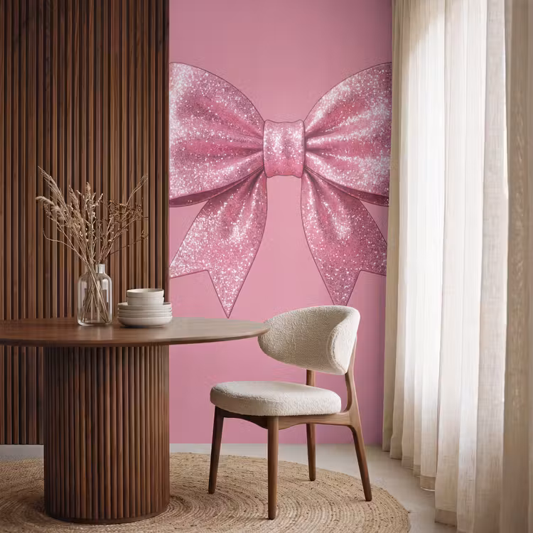 Behang - Roze strik - Glitter — 4