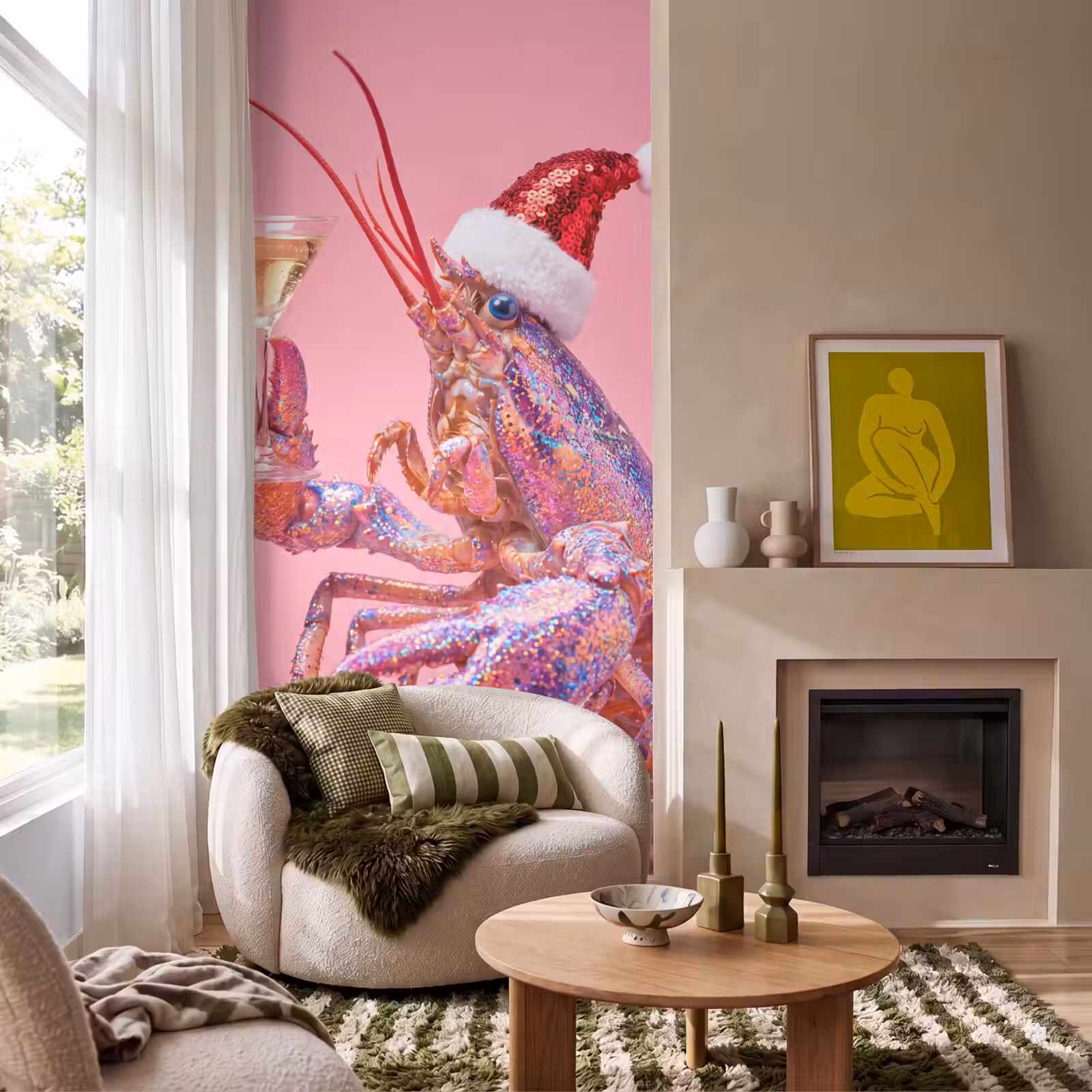 Behang - Kreeft - Kerst - Roze β 1