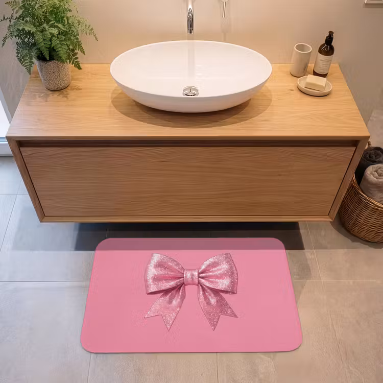Badmat - Roze strik - Glitter — 2