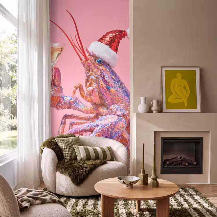 Behang - Kreeft - Kerst - Roze β 1