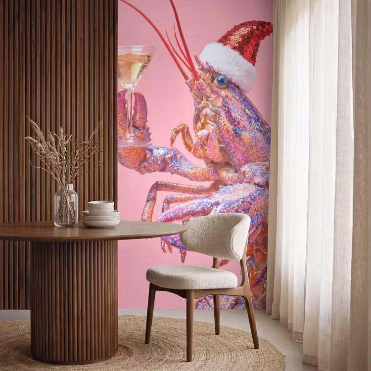 Behang - Kreeft - Kerst - Roze β 4