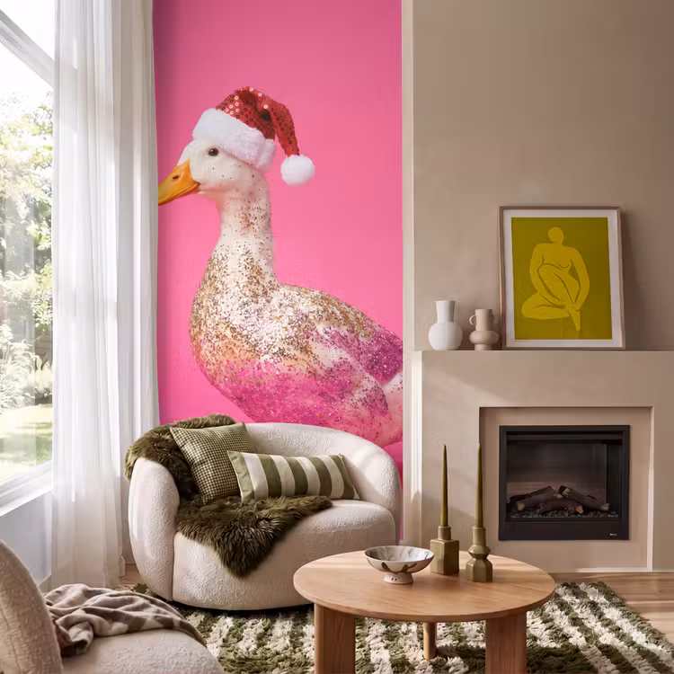 Behang - Vogel - Kerst - Roze — 1