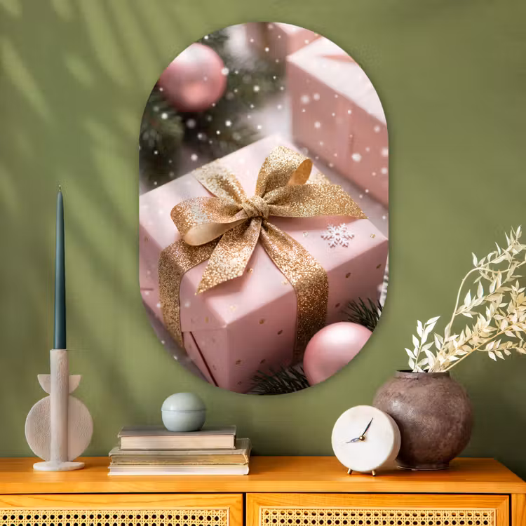 Muurovaal - Glas - Cadeau - Kerst - Roze — 2