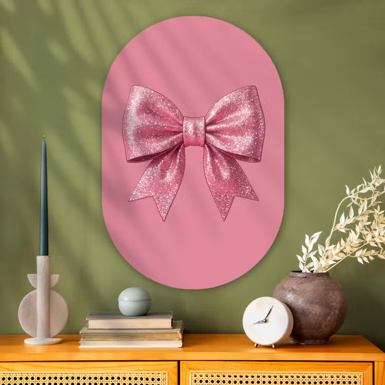 Muurovaal - Glas - Roze strik - Glitter — 2