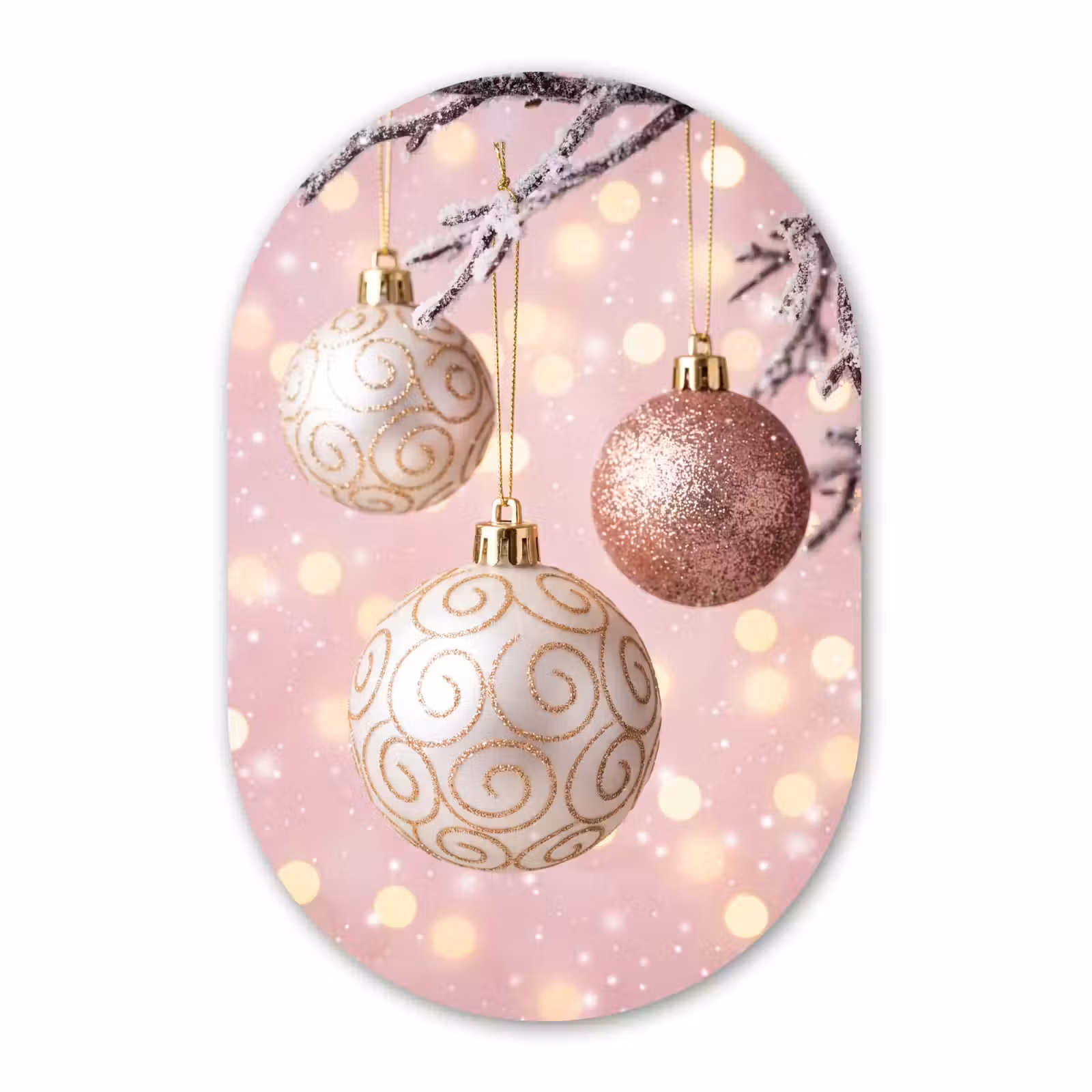 Muurovaal - Glas - Kerstbal - Roze - Winter — 1