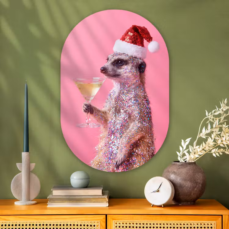 Muurovaal - Glas - Dieren - Glitter - Feest — 2