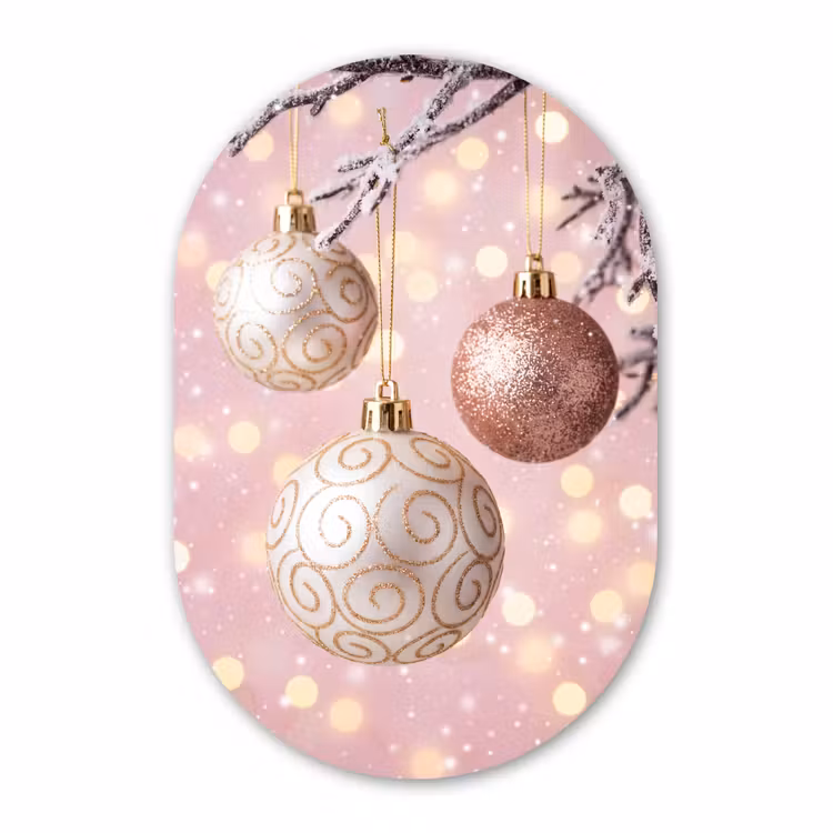 Muurovaal - Glas - Kerstbal - Roze - Winter — 1