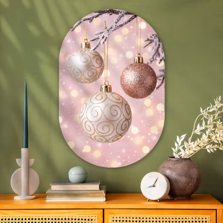Muurovaal - Glas - Kerstbal - Roze - Winter — 2