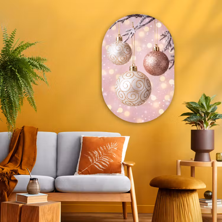 Muurovaal - Glas - Kerstbal - Roze - Winter — 3