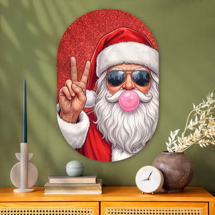 Muurovaal - Glas - Kerstman - Zonnebril - Kerst — 2
