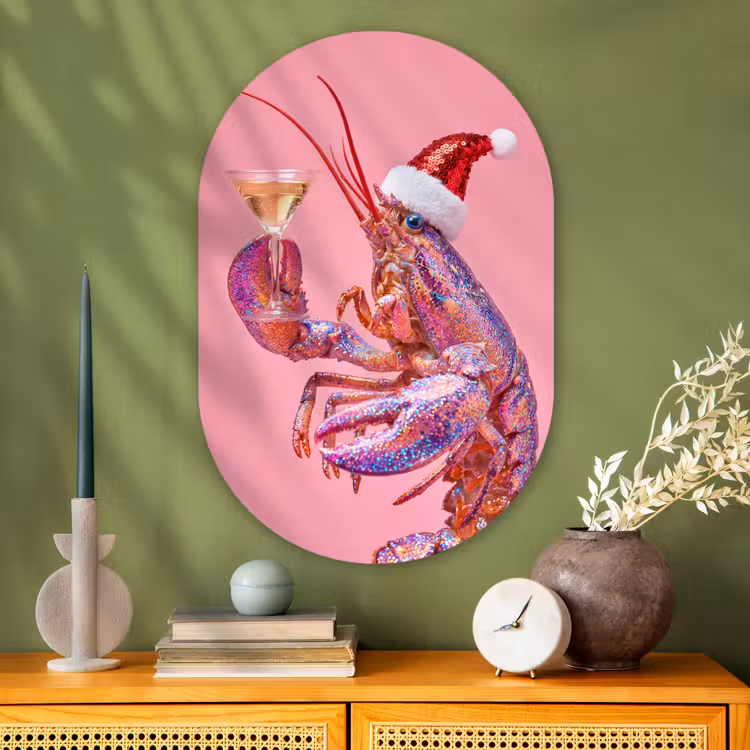 Muurovaal - Glas - Kreeft - Kerst - Roze — 2