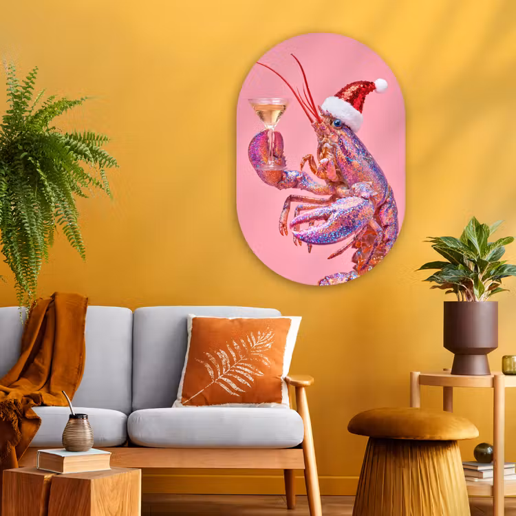 Muurovaal - Glas - Kreeft - Kerst - Roze — 3