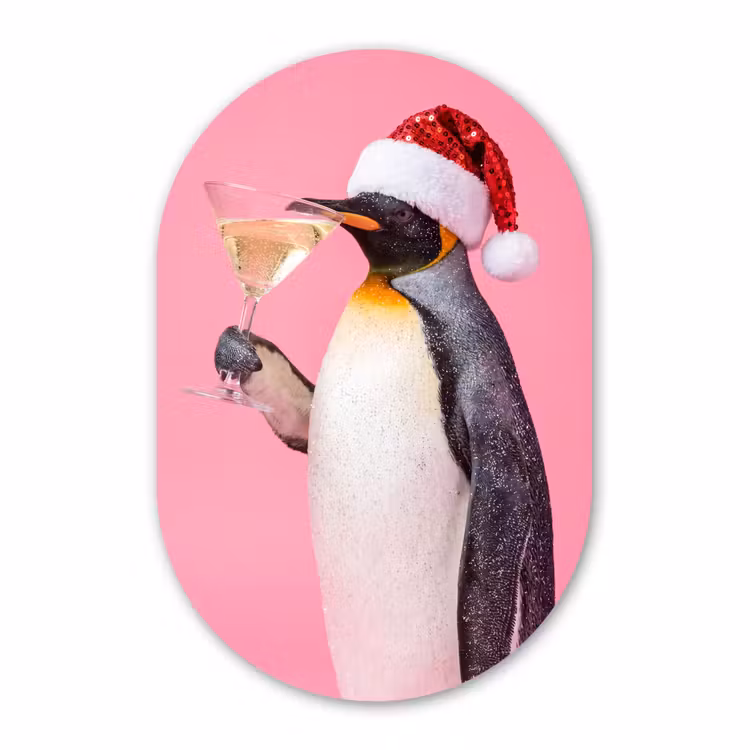 Muurovaal - Glas - Pinguïn - Kerst - Feest — 1