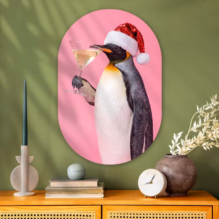 Muurovaal - Glas - Pinguïn - Kerst - Feest — 2